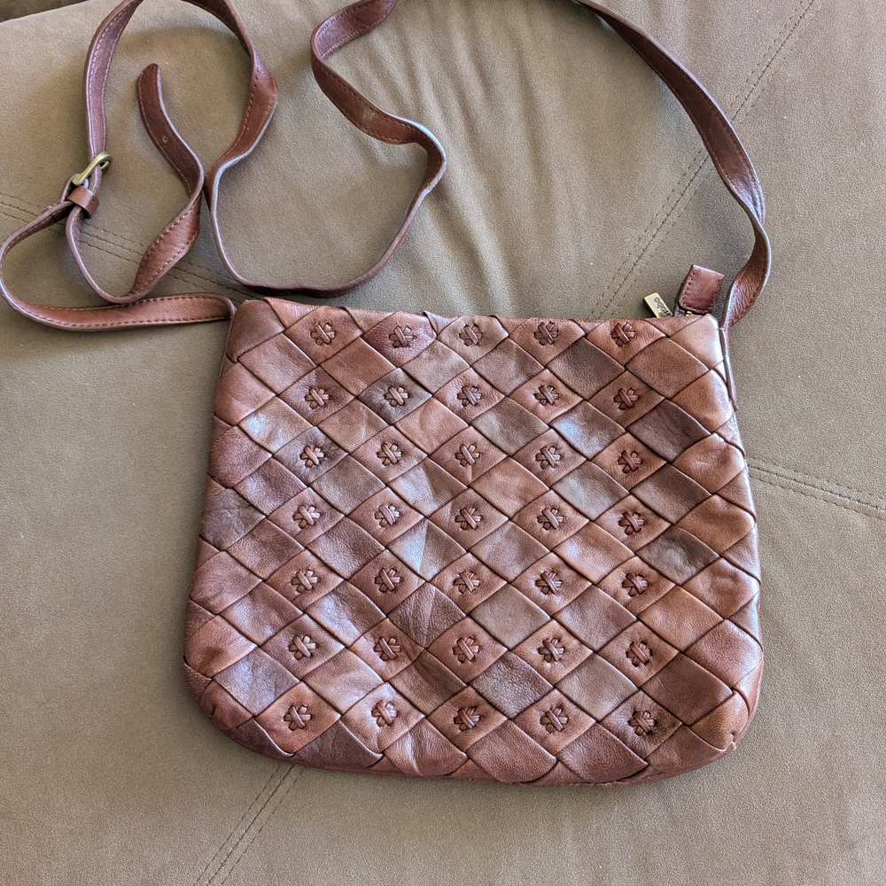 HOBO Brown Woven Leather Crossbody Bag